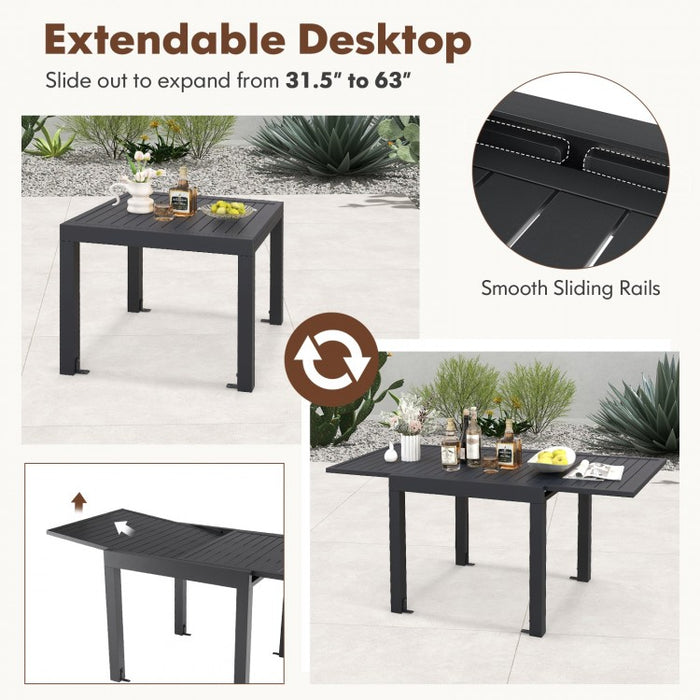 Outdoor Gray Dining Room Table and Chairs Set - 5-Piece Set with Expandable Table - Suitable for Backyard and Patio
