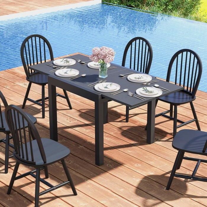 Outdoor Gray Extendable Dining Table - Seats Up to 6 People, Suitable for Patio and Backyard