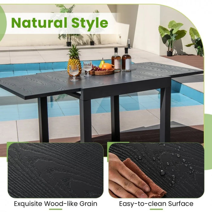 Outdoor Gray Extendable Dining Table - Seats Up to 6 People, Suitable for Patio and Backyard
