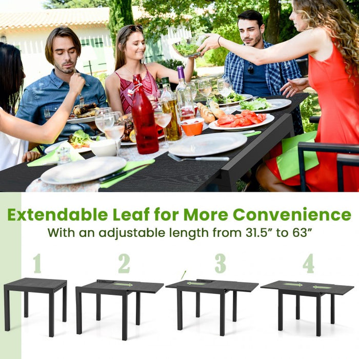 Outdoor Gray Extendable Dining Table - Seats Up to 6 People, Suitable for Patio and Backyard