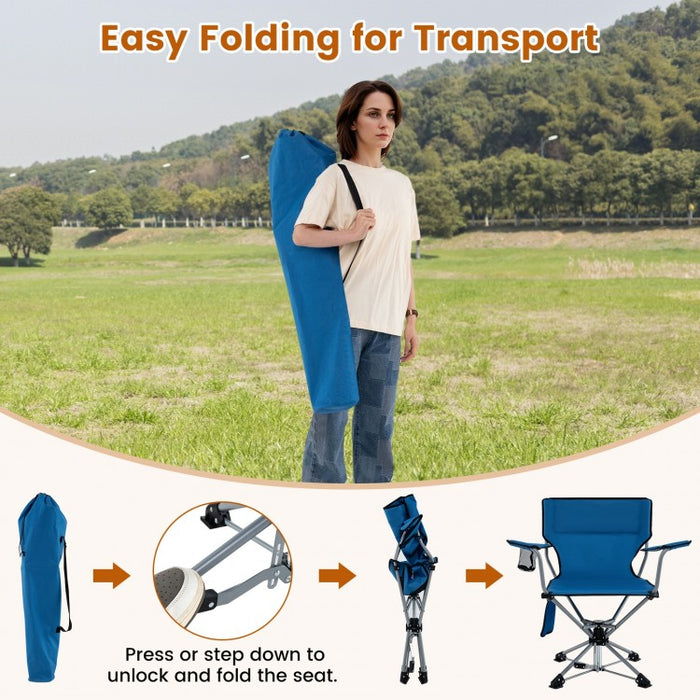 Outdoor Portable Folding Camping Chair with Swivel Function, Storage Bag, and Cup Holder - Suitable for Hiking, Fishing, and Camping