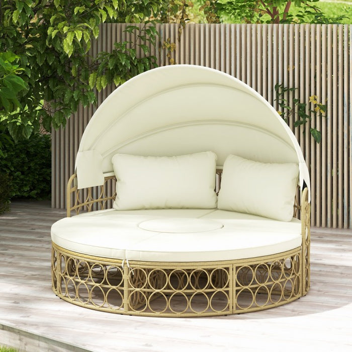 Costway Outdoor Canopy Bed with Round Sofa and Retractable Sunshade - Suitable for Patio, Garden, and Backyard