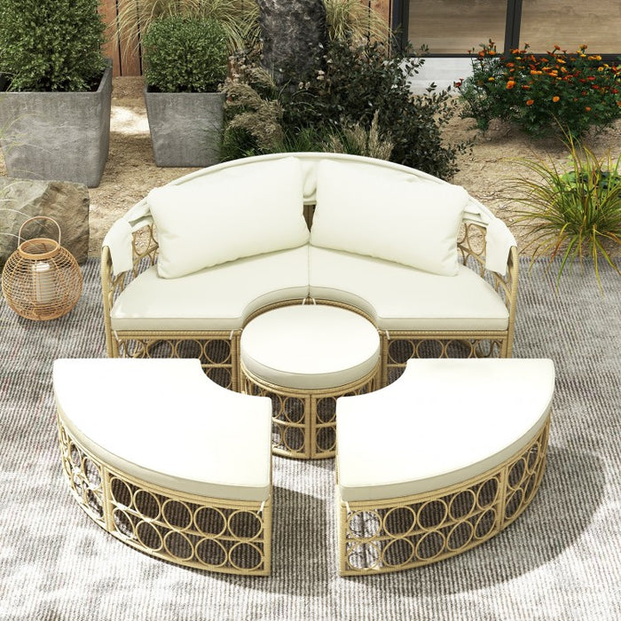 Costway Outdoor Canopy Bed with Round Sofa and Retractable Sunshade - Suitable for Patio, Garden, and Backyard