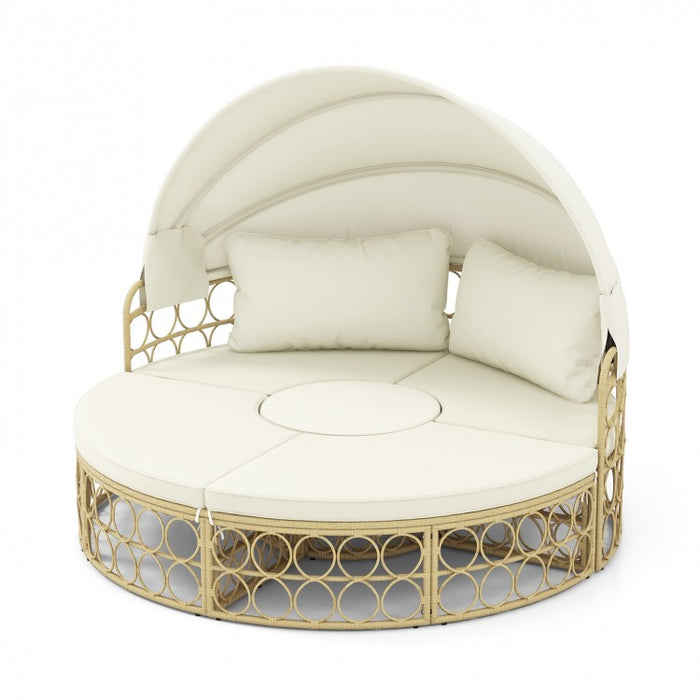 Costway Outdoor Canopy Bed with Round Sofa and Retractable Sunshade - Suitable for Patio, Garden, and Backyard