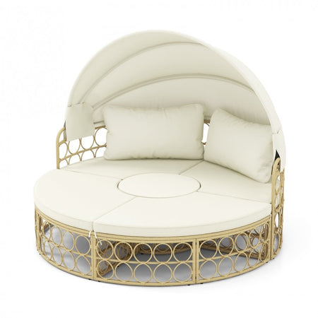 Costway Outdoor Canopy Bed with Round Sofa and Retractable Sunshade - Suitable for Patio, Garden, and Backyard