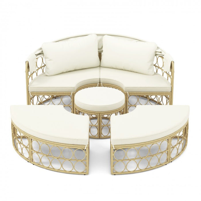 Costway Outdoor Canopy Bed with Round Sofa and Retractable Sunshade - Suitable for Patio, Garden, and Backyard