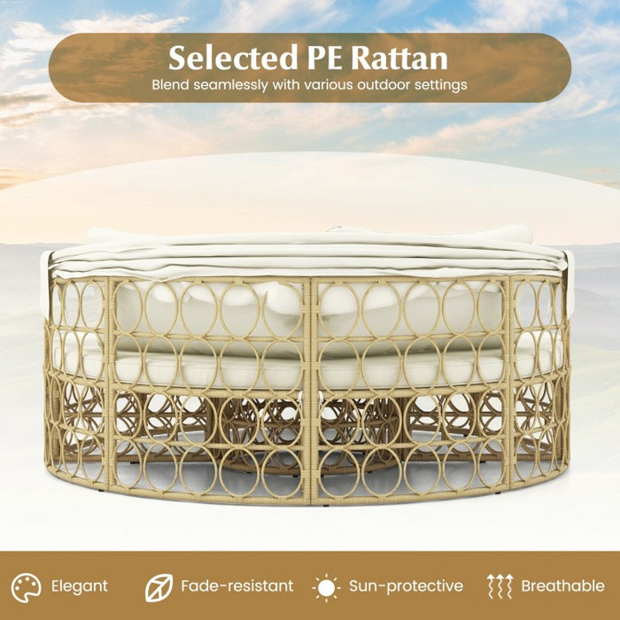 Costway Outdoor Canopy Bed with Round Sofa and Retractable Sunshade - Suitable for Patio, Garden, and Backyard