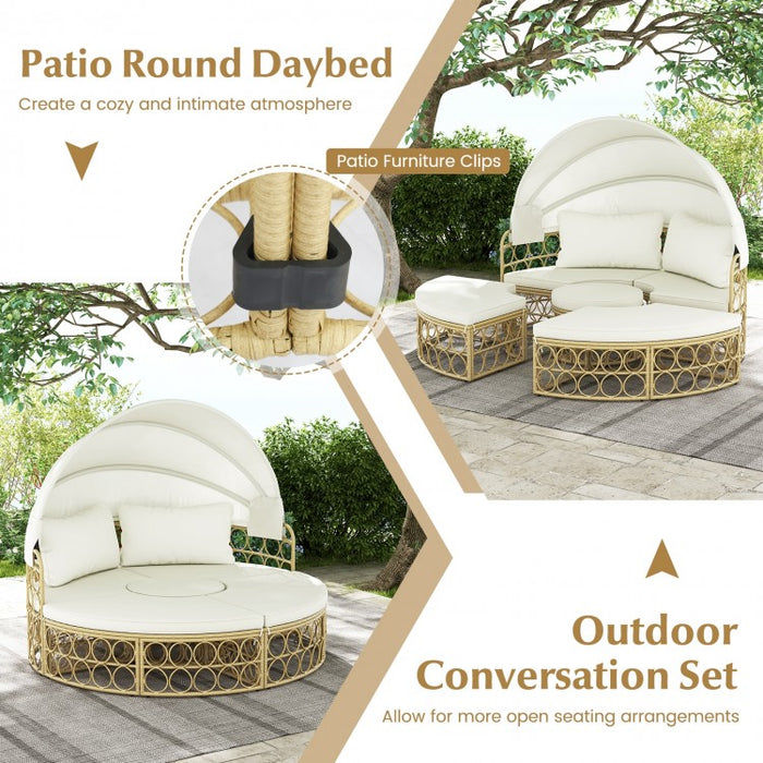 Costway Outdoor Canopy Bed with Round Sofa and Retractable Sunshade - Suitable for Patio, Garden, and Backyard