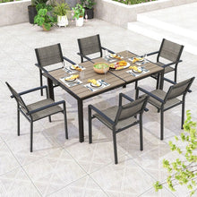 Load image into Gallery viewer, Outdoor Gray Dining Tables Sets - 7-Piece Set with Rectangular Table and 6 Chairs - Suitable for Backyard and Poolside Dining
