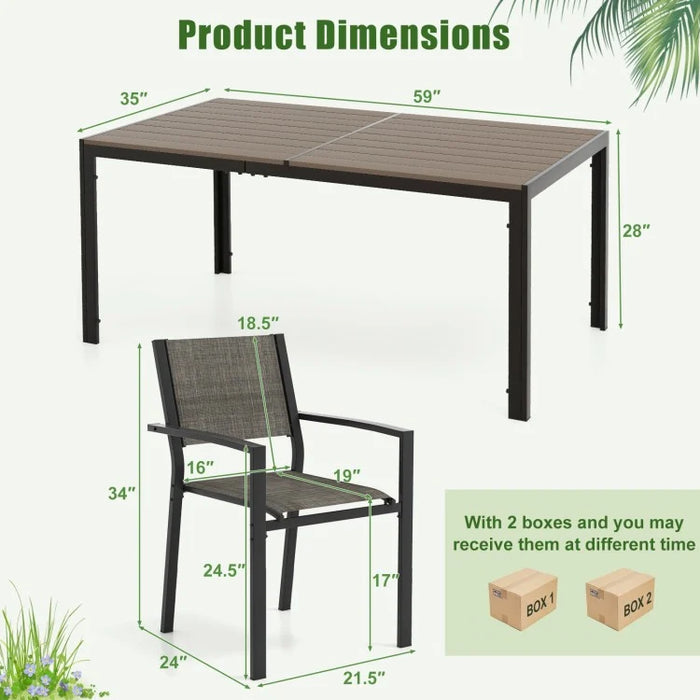 Outdoor Gray Dining Tables Sets - 7-Piece Set with Rectangular Table and 6 Chairs - Suitable for Backyard and Poolside Dining