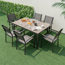 Load image into Gallery viewer, Outdoor Gray Dining Tables Sets - 7-Piece Set with Rectangular Table and 6 Chairs - Suitable for Backyard and Poolside Dining
