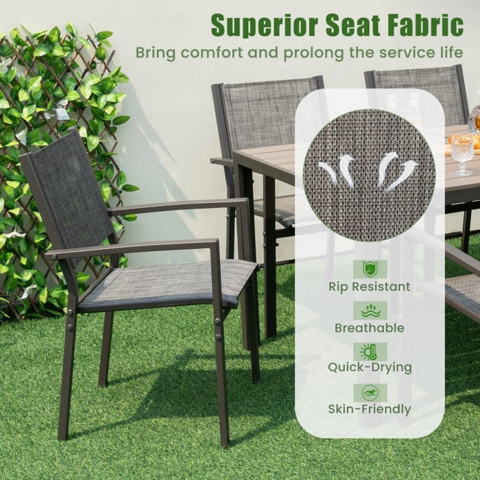 Outdoor Gray Dining Tables Sets - 7-Piece Set with Rectangular Table and 6 Chairs - Suitable for Backyard and Poolside Dining