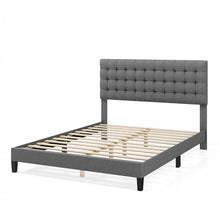 Charger l&#39;image dans la galerie, Grey Platform Bed with Built-in Square Upholstered Headboard
