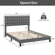 Charger l&#39;image dans la galerie, Grey Platform Bed with Built-in Square Upholstered Headboard
