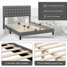 Charger l&#39;image dans la galerie, Grey Platform Bed with Built-in Square Upholstered Headboard

