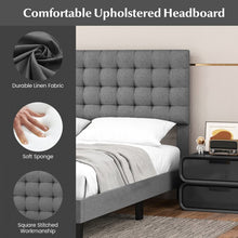 Charger l&#39;image dans la galerie, Grey Platform Bed with Built-in Square Upholstered Headboard
