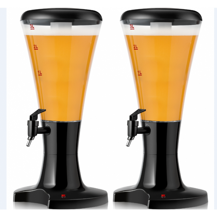 Black Portable 3L Beer Tower Dispenser with LED Lights - Ideal for Kitchen and Holiday Parties