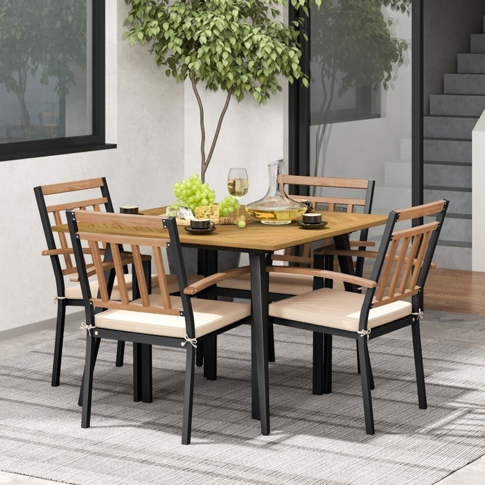 Outdoor Wood Dining Table Set - 5-Piece Set with Square Table and 4 Chairs - Suitable for Patio and Backyard