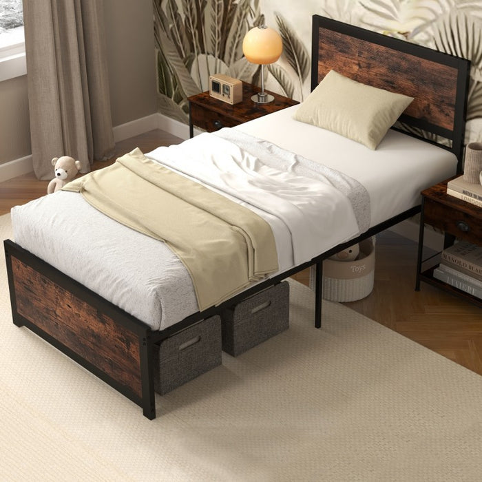 Costway Furniture:Industrial Style Metal Platform Bed with Headboard