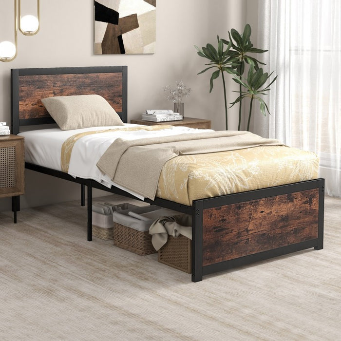 Costway Furniture:Industrial Style Metal Platform Bed with Headboard