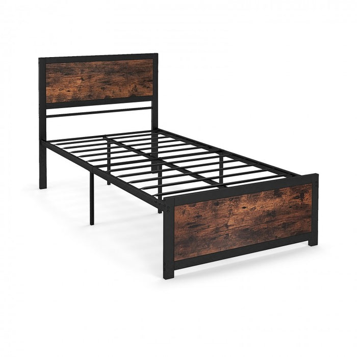 Costway Furniture:Industrial Style Metal Platform Bed with Headboard