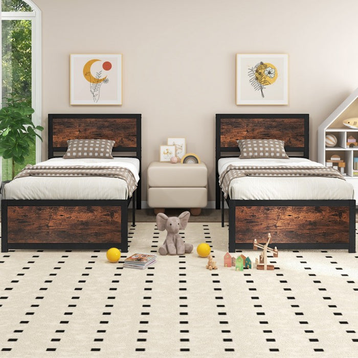 Costway Furniture:Industrial Style Metal Platform Bed with Headboard