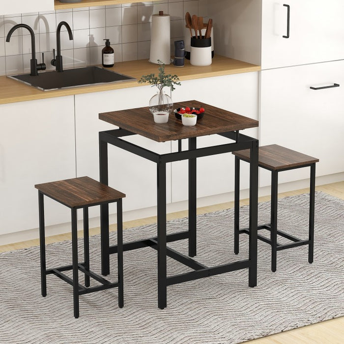 Industrial Farmhouse Dining Room Sets - 3-Piece Set with Floating Tabletop and Stools - Suitable for Kitchen, Restaurant, and Small Tavern