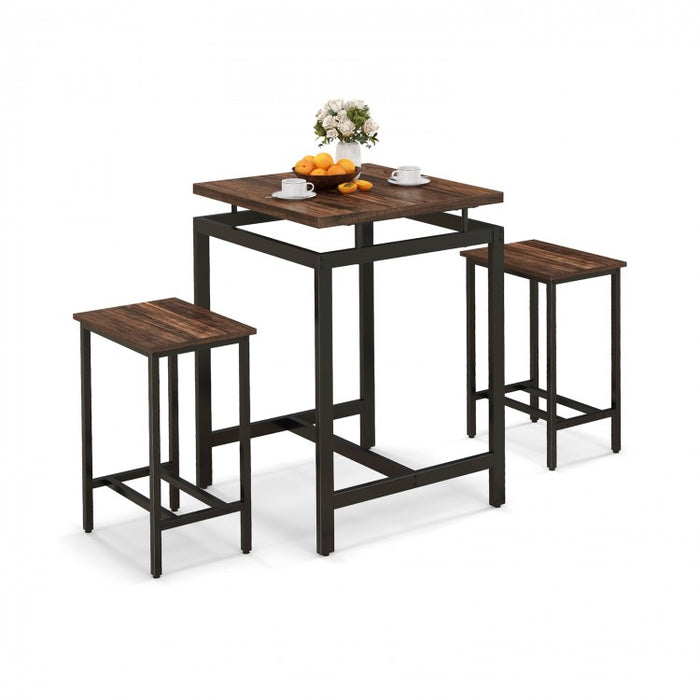 Industrial Farmhouse Dining Room Sets - 3-Piece Set with Floating Tabletop and Stools - Suitable for Kitchen, Restaurant, and Small Tavern