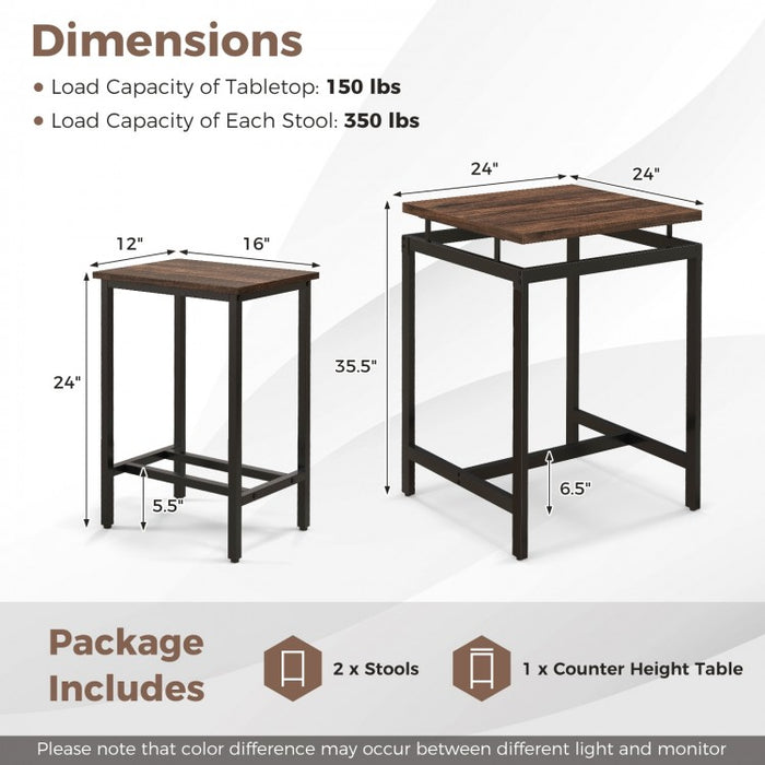 Industrial Farmhouse Dining Room Sets - 3-Piece Set with Floating Tabletop and Stools - Suitable for Kitchen, Restaurant, and Small Tavern