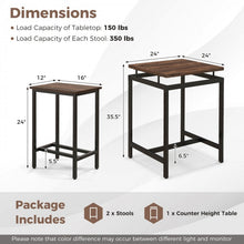 Charger l&#39;image dans la galerie, Industrial Farmhouse Dining Room Sets - 3-Piece Set with Floating Tabletop and Stools - Suitable for Kitchen, Restaurant, and Small Tavern
