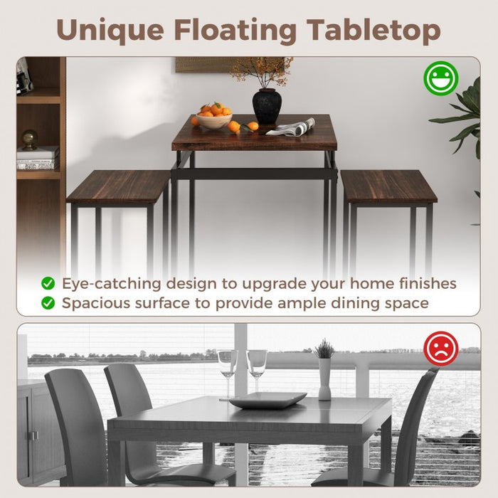 Industrial Farmhouse Dining Room Sets - 3-Piece Set with Floating Tabletop and Stools - Suitable for Kitchen, Restaurant, and Small Tavern