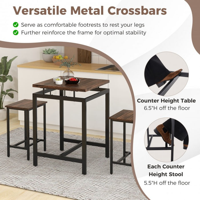 Industrial Farmhouse Dining Room Sets - 3-Piece Set with Floating Tabletop and Stools - Suitable for Kitchen, Restaurant, and Small Tavern