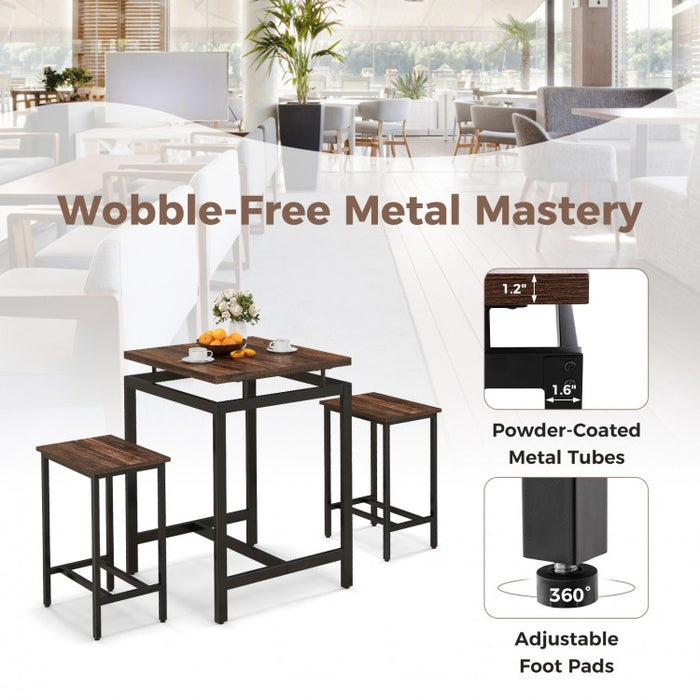 Industrial Farmhouse Dining Room Sets - 3-Piece Set with Floating Tabletop and Stools - Suitable for Kitchen, Restaurant, and Small Tavern