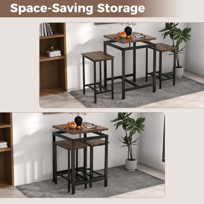 Industrial Farmhouse Dining Room Sets - 3-Piece Set with Floating Tabletop and Stools - Suitable for Kitchen, Restaurant, and Small Tavern