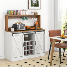 Load image into Gallery viewer, Costway White Coffee Bar Cabinet with Sliding Barn Doors and USB Outlet - Suitable for Kitchen and Restaurant
