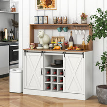 Load image into Gallery viewer, Costway White Coffee Bar Cabinet with Sliding Barn Doors and USB Outlet - Suitable for Kitchen and Restaurant
