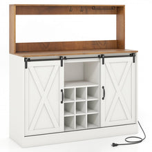Load image into Gallery viewer, Costway White Coffee Bar Cabinet with Sliding Barn Doors and USB Outlet - Suitable for Kitchen and Restaurant
