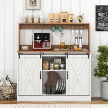 Load image into Gallery viewer, Costway White Coffee Bar Cabinet with Sliding Barn Doors and USB Outlet - Suitable for Kitchen and Restaurant

