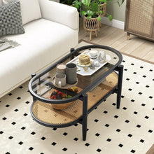 Charger l&#39;image dans la galerie, Modern Oval Glass Coffee Table with 2-Tier Storage - Suitable for Living Room and Office
