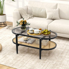 Charger l&#39;image dans la galerie, Modern Oval Glass Coffee Table with 2-Tier Storage - Suitable for Living Room and Office
