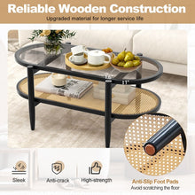 Charger l&#39;image dans la galerie, Modern Oval Glass Coffee Table with 2-Tier Storage - Suitable for Living Room and Office

