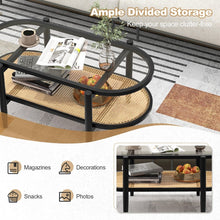 Charger l&#39;image dans la galerie, Modern Oval Glass Coffee Table with 2-Tier Storage - Suitable for Living Room and Office
