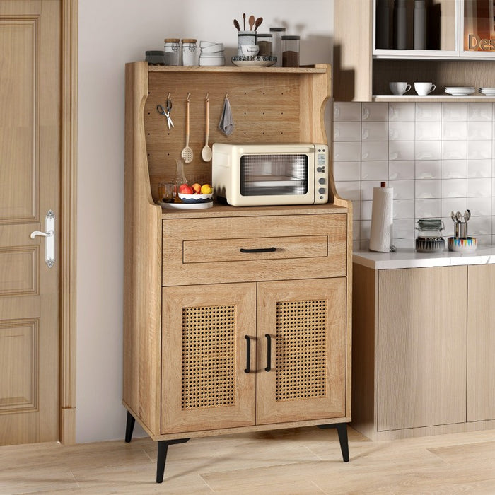 Modern Coffee Bar Cabinet with Storage and Built-in Pegboard and Drawers - Suitable for Restaurant and Kitchen