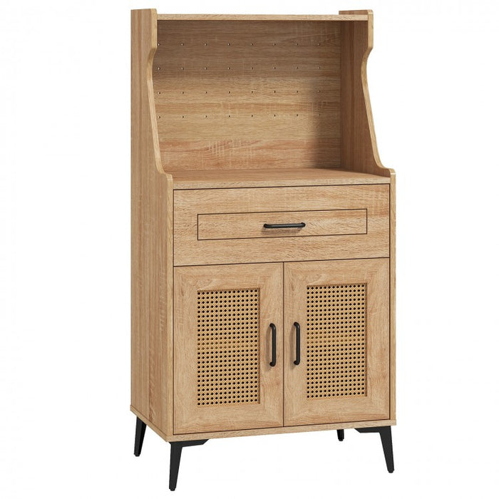 Modern Coffee Bar Cabinet with Storage and Built-in Pegboard and Drawers - Suitable for Restaurant and Kitchen