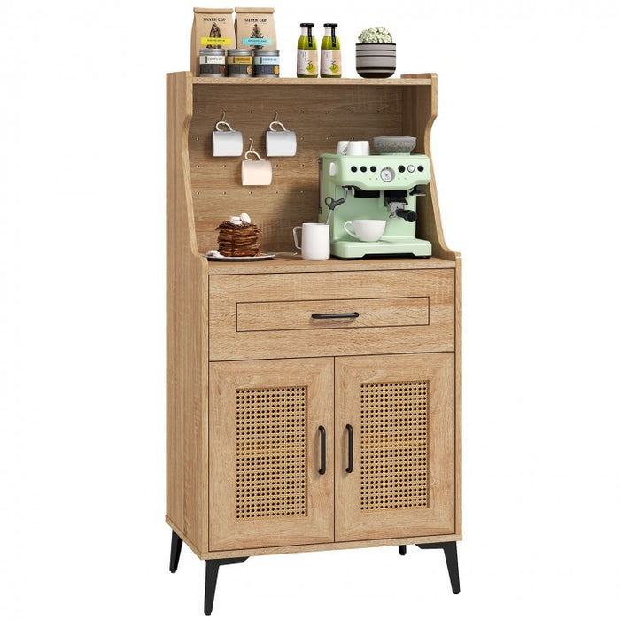 Modern Coffee Bar Cabinet with Storage and Built-in Pegboard and Drawers - Suitable for Restaurant and Kitchen