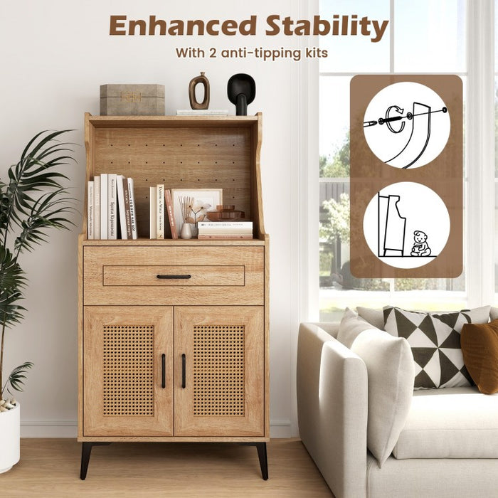 Modern Coffee Bar Cabinet with Storage and Built-in Pegboard and Drawers - Suitable for Restaurant and Kitchen