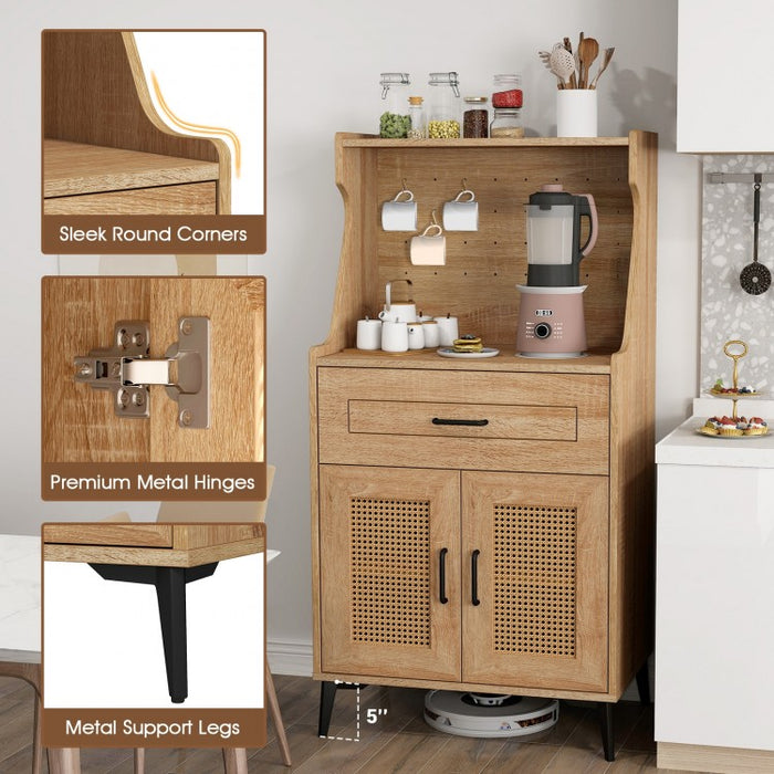 Modern Coffee Bar Cabinet with Storage and Built-in Pegboard and Drawers - Suitable for Restaurant and Kitchen