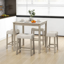 Load image into Gallery viewer, Gray Farmhouse Dining Room Sets - 5-Piece Set with 4 Saddle Cushioned Stools - Suitable for Kitchen and Restaurant
