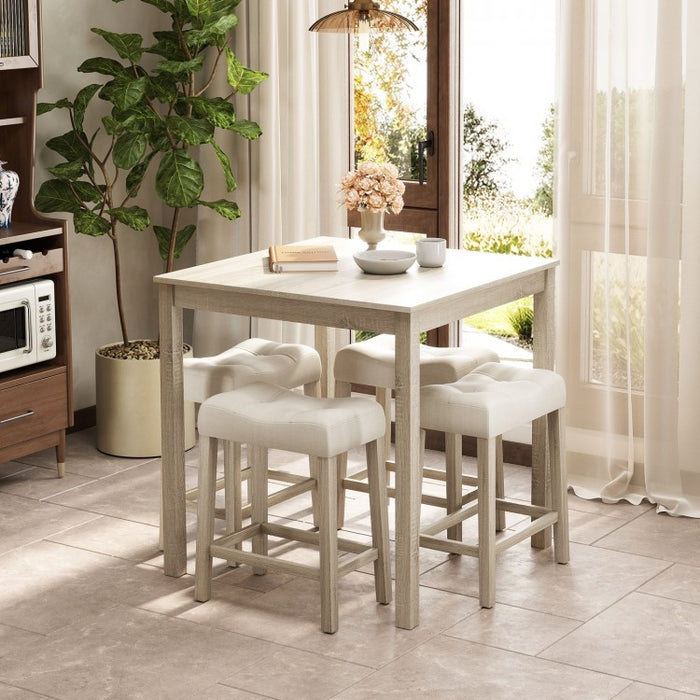 Gray Farmhouse Dining Room Sets - 5-Piece Set with 4 Saddle Cushioned Stools - Suitable for Kitchen and Restaurant