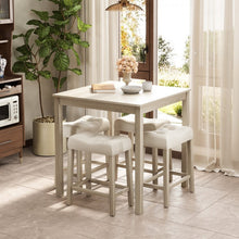 Load image into Gallery viewer, Gray Farmhouse Dining Room Sets - 5-Piece Set with 4 Saddle Cushioned Stools - Suitable for Kitchen and Restaurant
